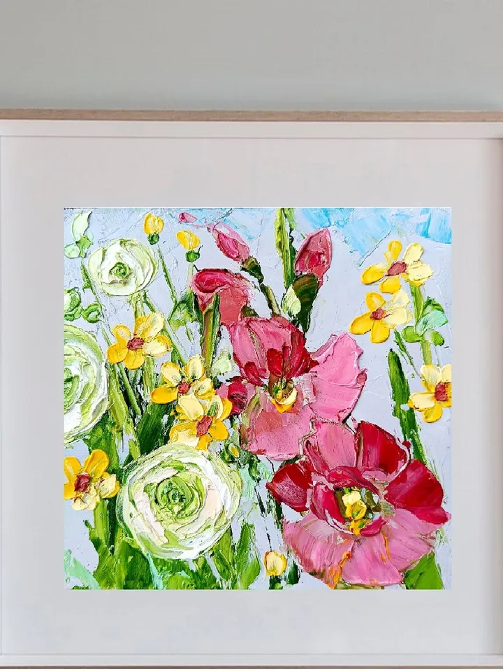 Wildflower Painting Mallow Daisy Original Art 6x6” Floral Gladiolus Buttercup Mini Landscape Art Small Unique Art Decor by ArtProkopaloSv