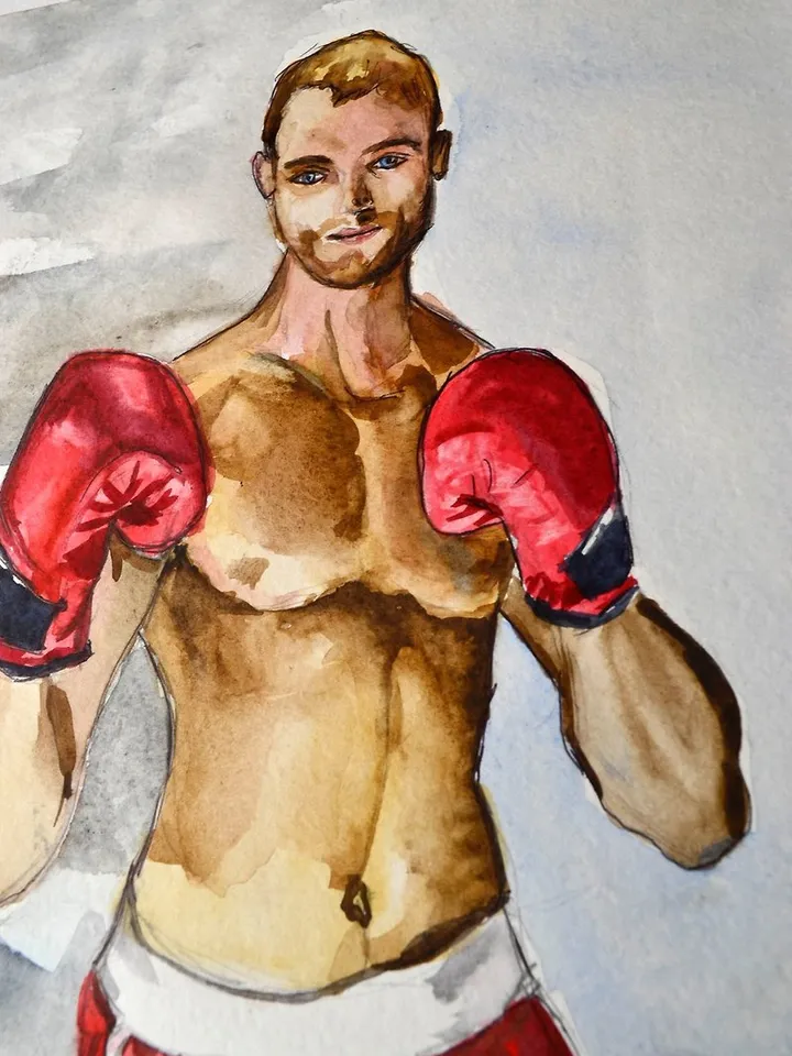 Box Painting Boxing Gloves Artwork Sport Original Watercolor Red Boxing Gloves
