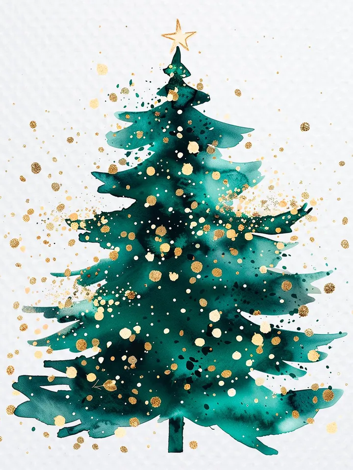 12 Golden Christmas Tree PNG Bundle, Christmas Card, Printable Watercolor clipart for sublimation, Digital download, Winter Paper craft