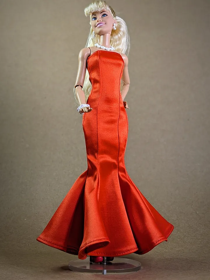 Handmade hot red evening maxi dress for 1/6 scale fashion female dolls