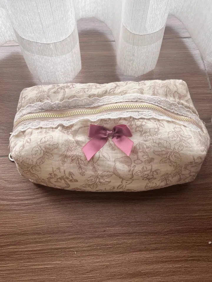 Bunny makeup bag, Girly cosmetic bag, personal items holder, with a cute lace detail