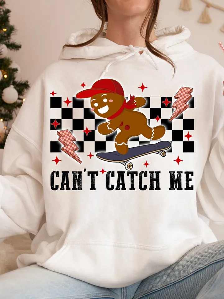 Boys Christmas PNG, Can't Catch Me design, Retro Funny Christmas Sublimation, Skateboarding gingerbread in cap, download