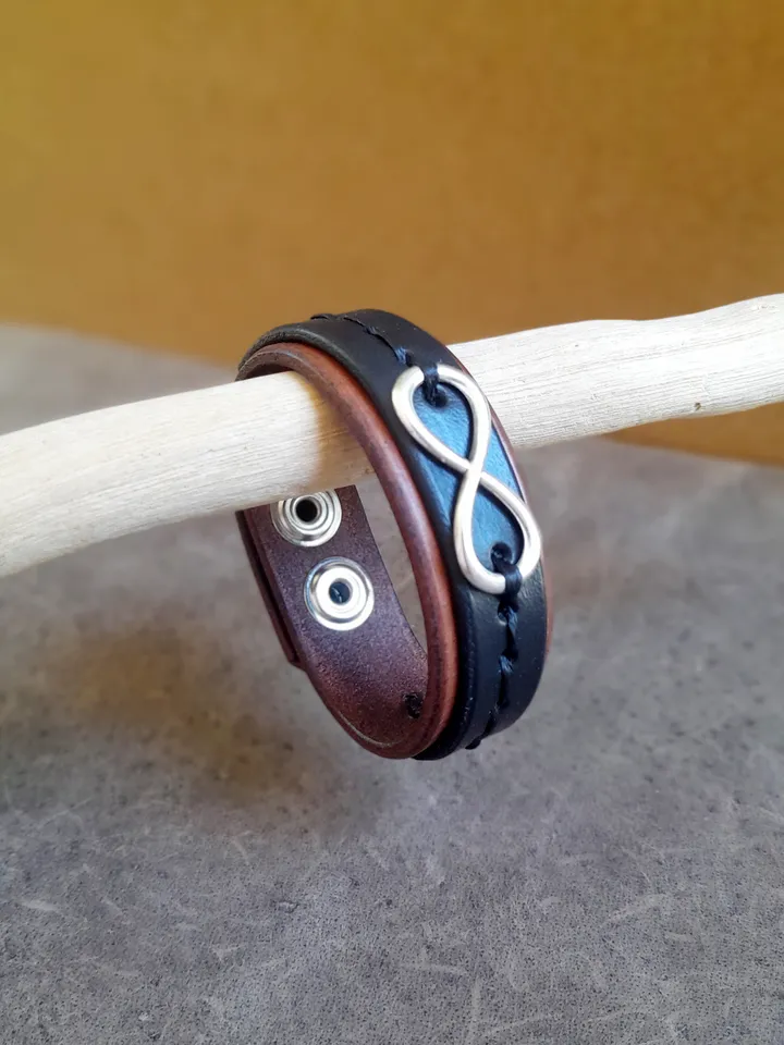 Infinity Bracelet, Handmade Personalized Secret Message Eternity Bangle, Anniversary Gift Idea, Unisex Leather Jewelry, Layered Bracelet