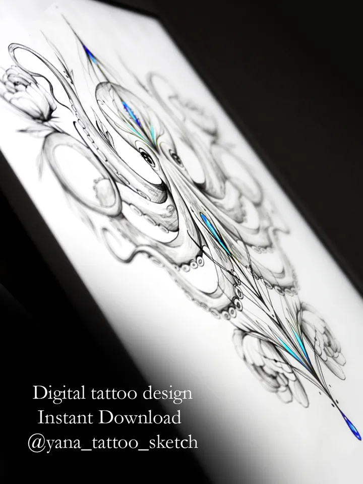 Octopus Tattoo Design Octopus Tattoo Idea Drawing Sketch, Instant download JPG, PDF, PNG