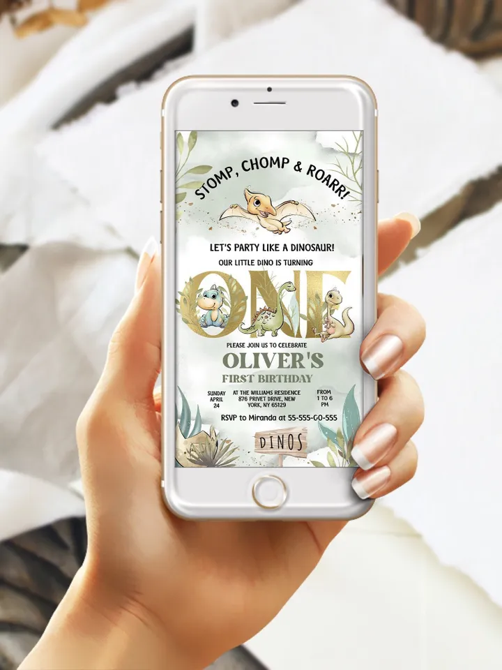 Editable Dinosaur First Birthday Invitation; Dinosaur theme Party; Boy Dinosaur Birthday Template Instant Download; di1