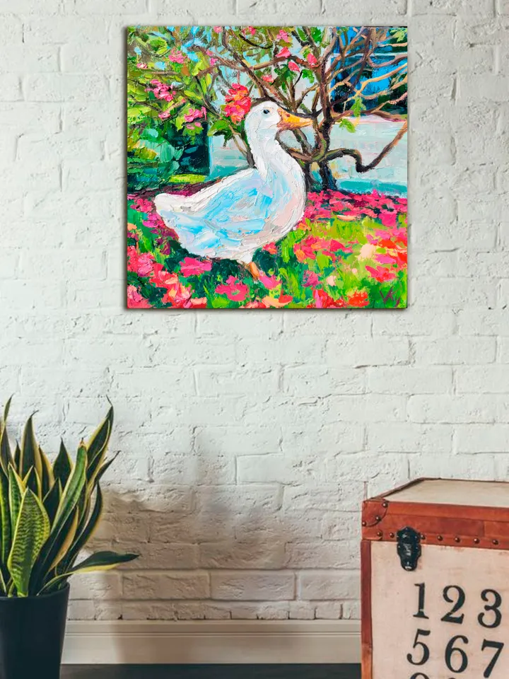 Duck Painting Magnolia Painting Original Art Impasto Oil Painting 10x10 Animal Painting Landscape Painting Magnolia Tree Art Birthday Gift by ArtFromVictoria