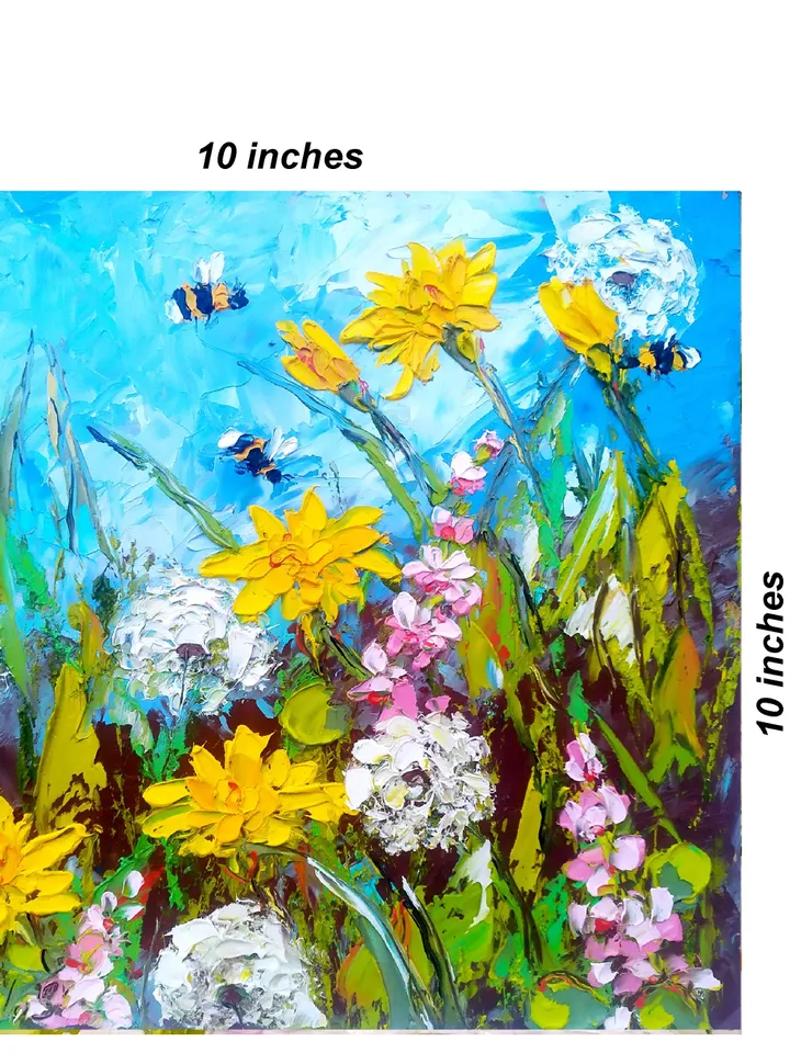 Honeybee Painting Dandelion Original Art Floral Impasto Painting Dandelion Wall Art Flowers Wall Art by ArtProkopaloSv