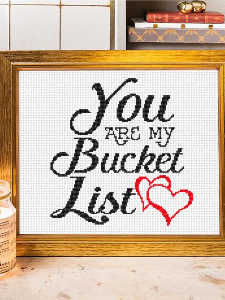 Love quote cross stitch pattern download PDF, Love lettering You are my bucket list cross stitch chart, Valentines day gift Easy stitch #V10