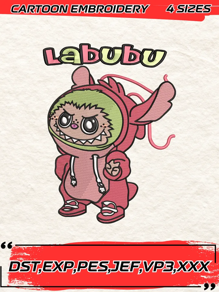 Labubu x Angel Embroidery Design,Labubu Embroidery Design,Machine Embroidery Design File,4 Sizes, Digital Download
