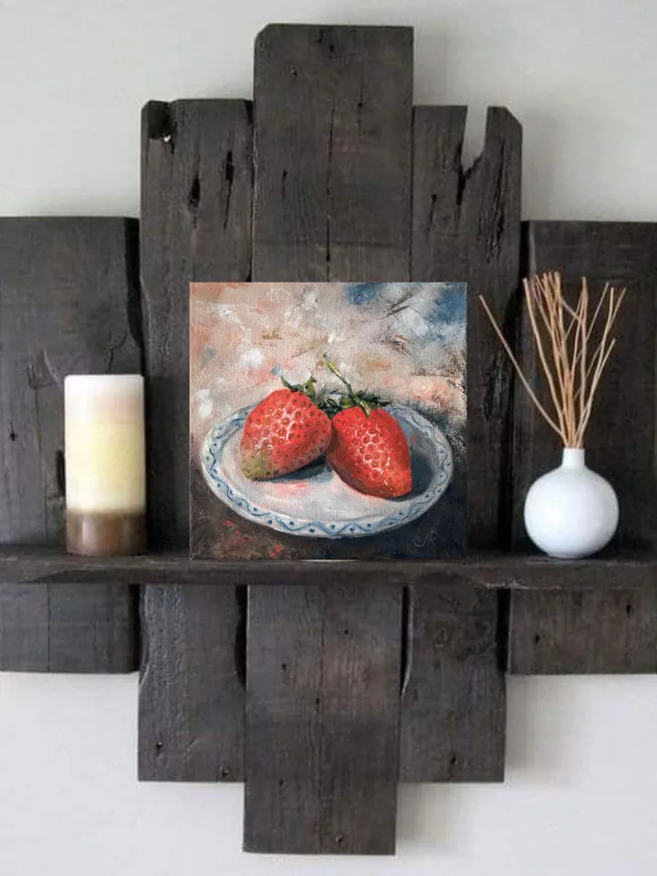 Fruits Oil Painting Strawberry Original Painting Kitchen Still life