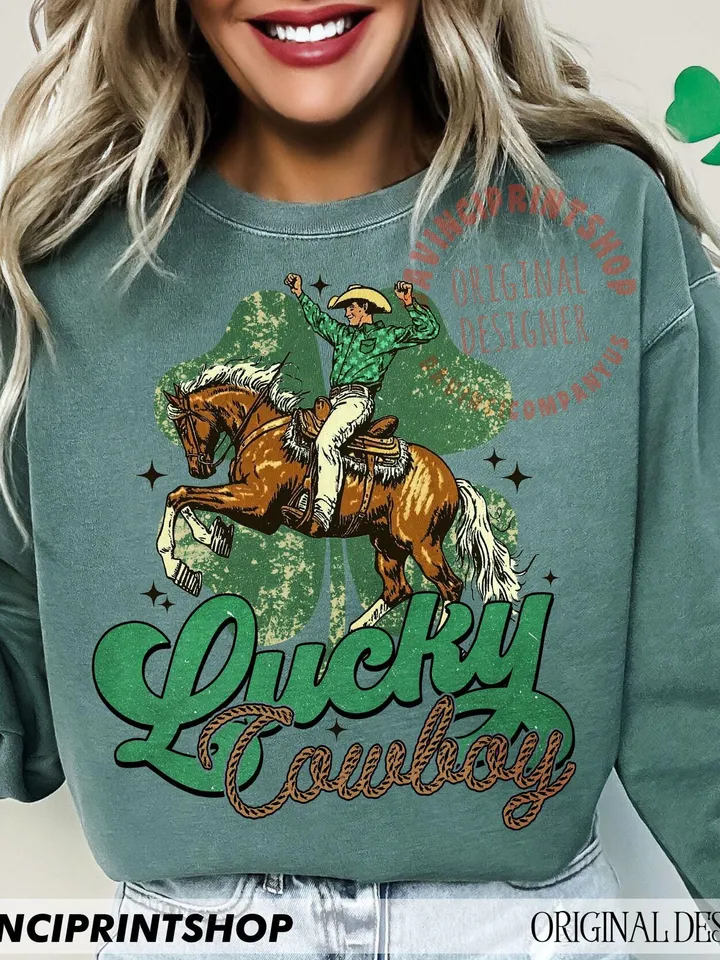Western St Patrick’s Day png, Cowgirl Western png, Lucky Shamrock png, St Patrick’s png, Western png, Lucky Western png, Lucky png design