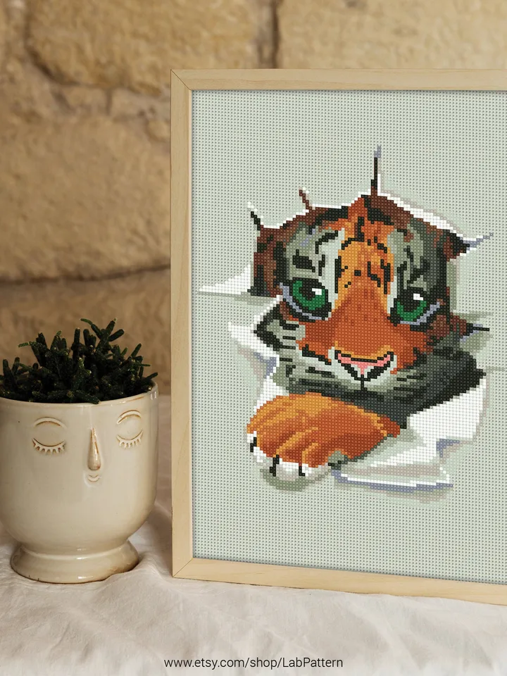Tiger Cube Cross stitch pattern | Embroidery Pattern | Instant Download | Embroidery Designs