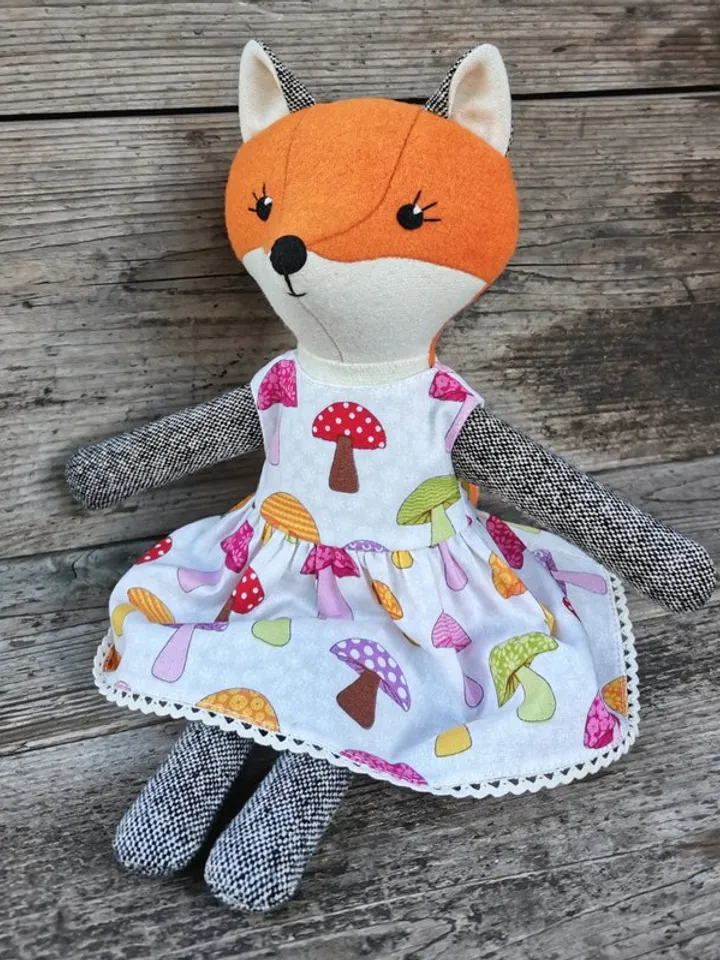 Orange fox girl, wool plush doll, handmade fabric fox toy
