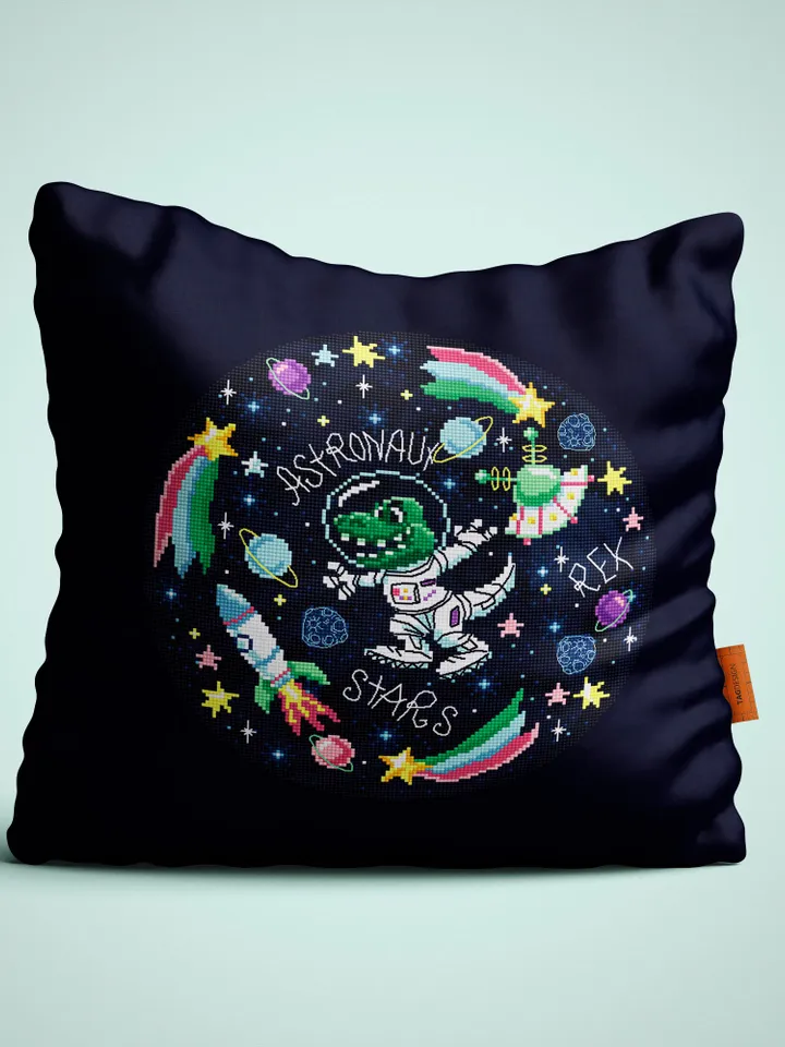 Space dinosaur cross stitch pattern PDF download Funny tyrannosaurus rex in space cross stitch chart, Astronaut dinosaur embroidery PDF #K58