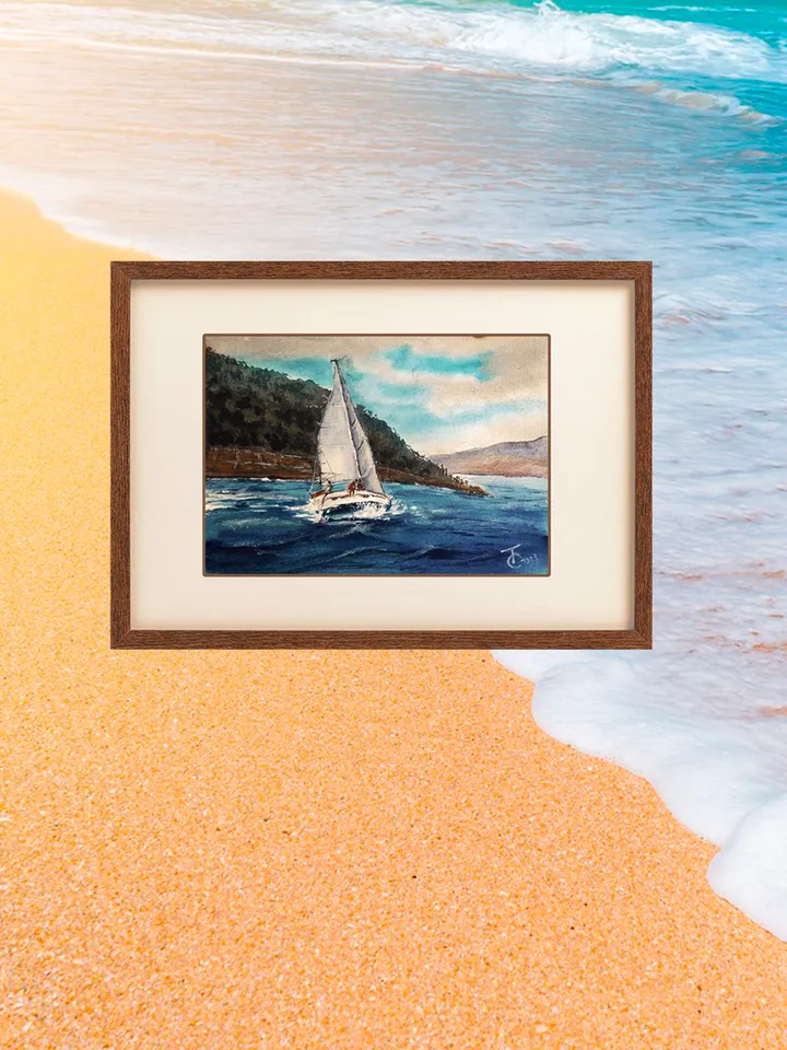 Sailboat. Sea voyages watercolor series