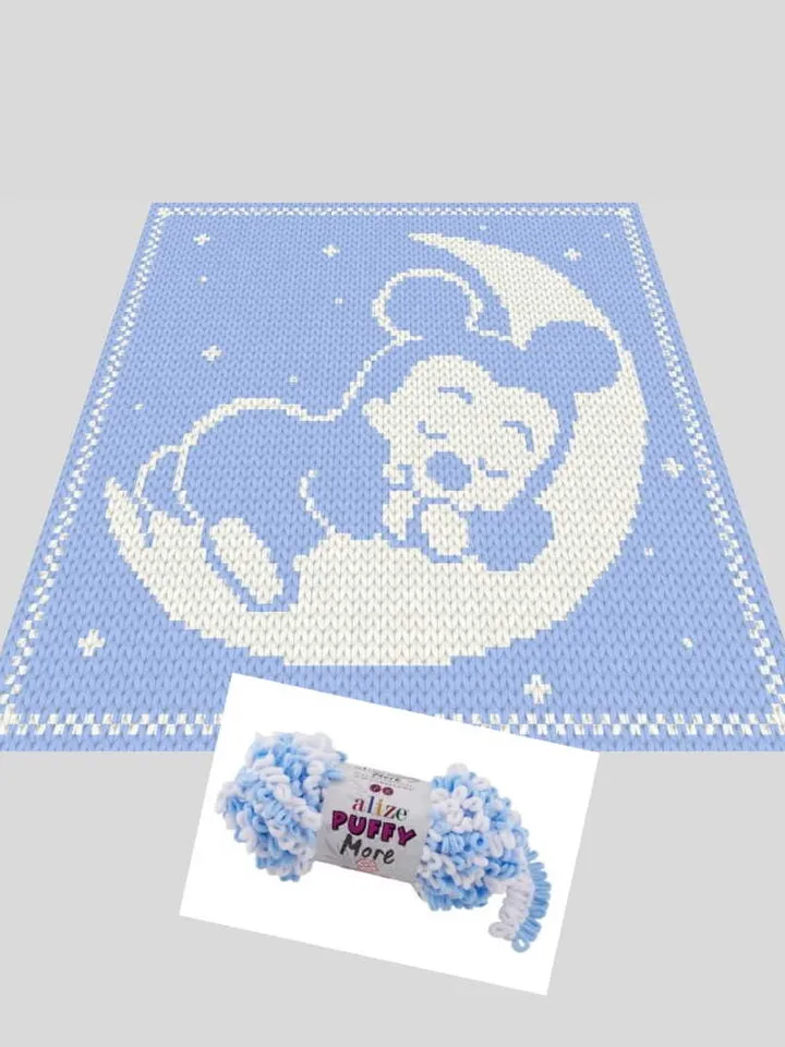 Loop yarn Finger knitted Mickey on the Moon blanket pattern