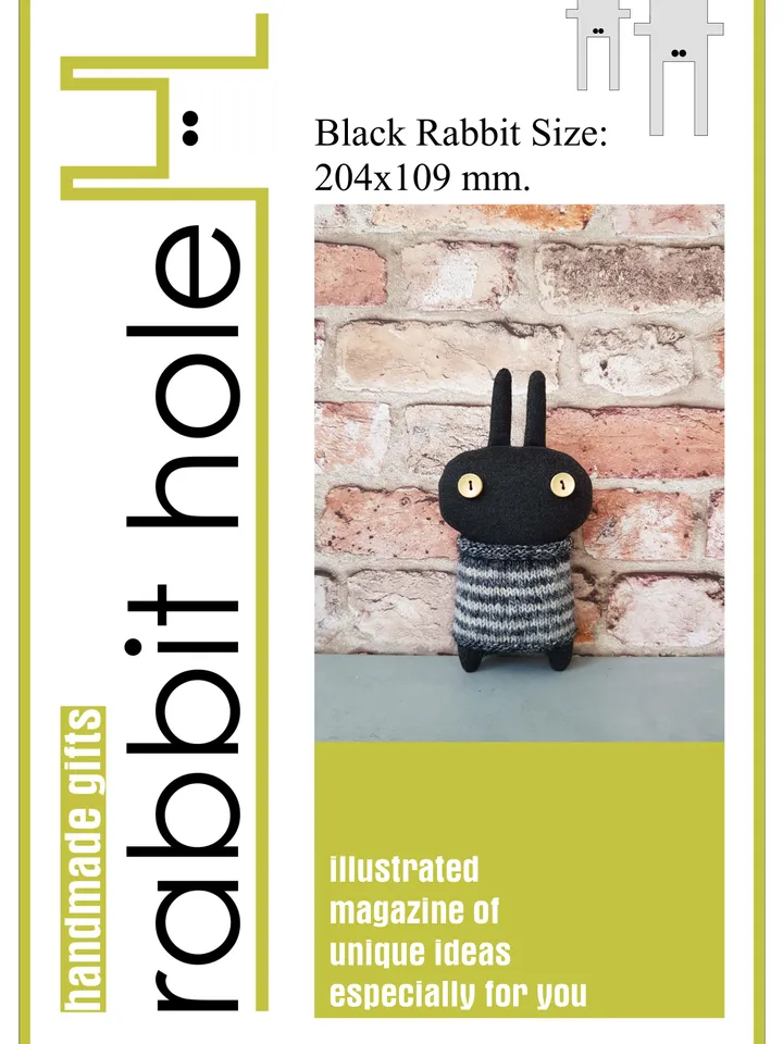 Black Rabbit pattern PDF for sewing and knitting, digital tutorial in english, stuffed animal DIY