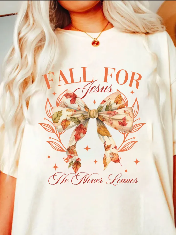 Fall for Jesus he leaves PNG, Fall Coquette Bow PNG, Fall Shirt PNG, Christian Png Autumn Sublimation Design, Trending Png, Digital Download