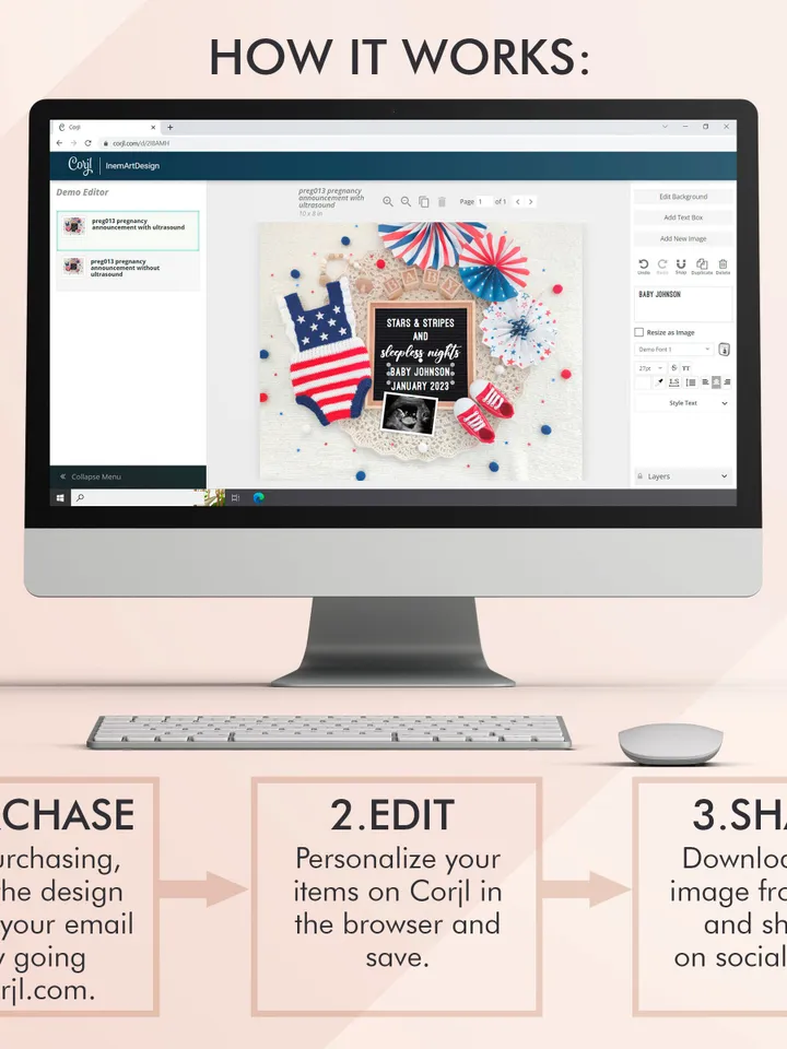 4th of July Pregnancy Announcement for Social Media, Patriotic Baby Announcement, 4th of July Baby Announcement Editable Digital Template
