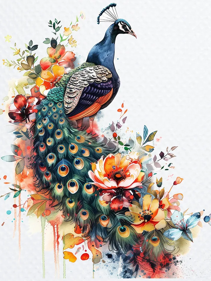 10 Adorable Peacock PNG Bundle, Printable Watercolor Peacock clipart for sublimation, Digital download, Paper craft, junk journals