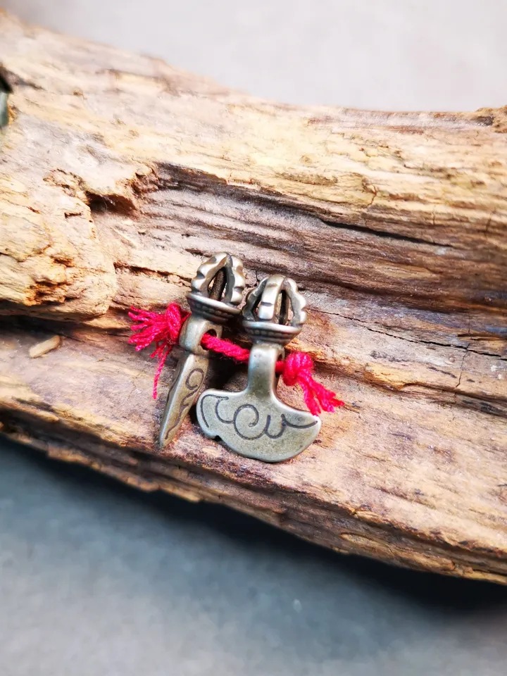 Gandhanra Handmade Tibetan Amulet Pendant,Mini Phurba and Kartika(knife of the dakinis) ,for Prayer Bead Counter,Mala Bead Accessories