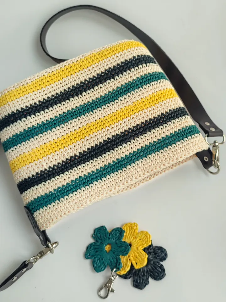 Summer Straw Crossbody - Raffia Bag for Women - Small Handbag - Genuine Leather Belt