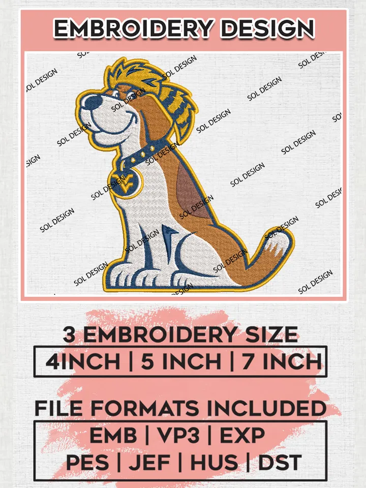 NCAA West Virginia Mountaineers Team Mascot Logo Embroidery Design Files, NCAA West Virginia Mountaineers Machine Embroidery, NCAA Teams, 3 sizes, NCAA Machine embroidery designs, Digital Download