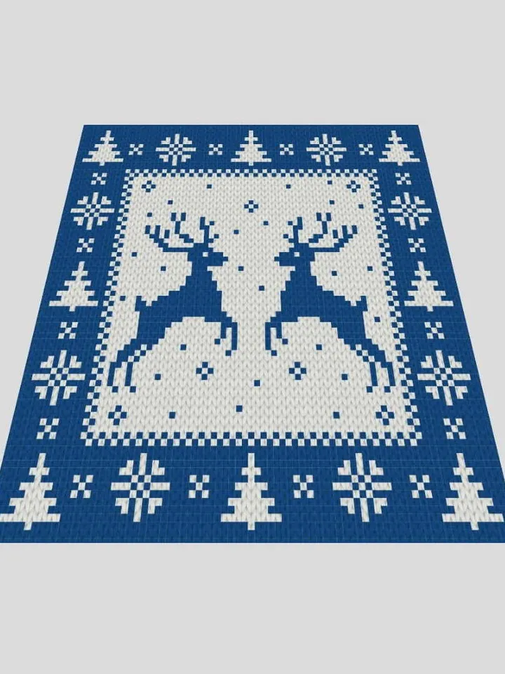 Loop yarn Finger knitted Merry Deer blanket pattern