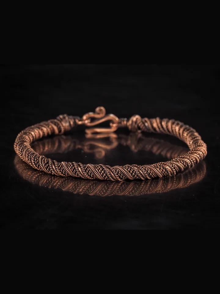 Narrow wire wrapped copper bracelet Unique metal bangle Handmade jewelry