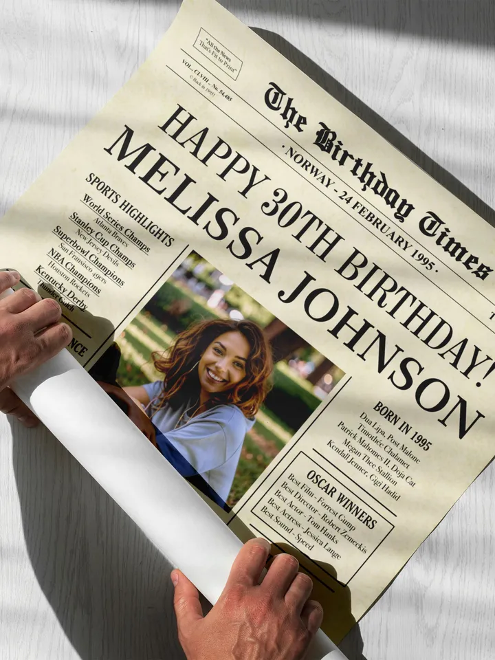 30th Birthday Newspaper Poster – Born in 1995 Sign, Back in 1995 Printable Gift, 30th Birthday Decorations for Him or Her