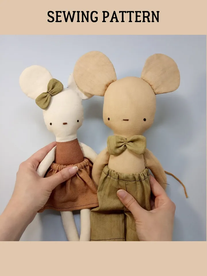 Animal Doll Patterns (Cat, Bunny, Mouse) - 2 sizes