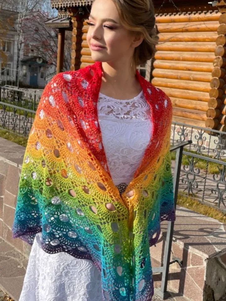 Rainbow crochet shawl scarf,Prayer shawl for women, Shoulder cape ,Boho rustic bridal wrap,Shawls and wraps,Mother's day gift