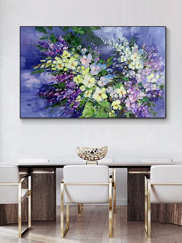 Flower Oil Painting On Canvas Abstract Purple Orchid Flower Painting Floral Wall Art Canvas Living Room Wall Decor Texture Acrylic Painting