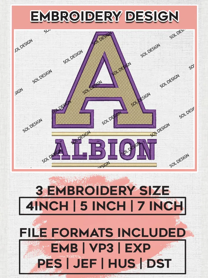 NCAA Albion College Team Letter Logo Embroidery Design Files, NCAA Albion Britons Machine Embroidery, NCAA Teams, 3 sizes, NCAA Machine embroidery designs, Digital Download