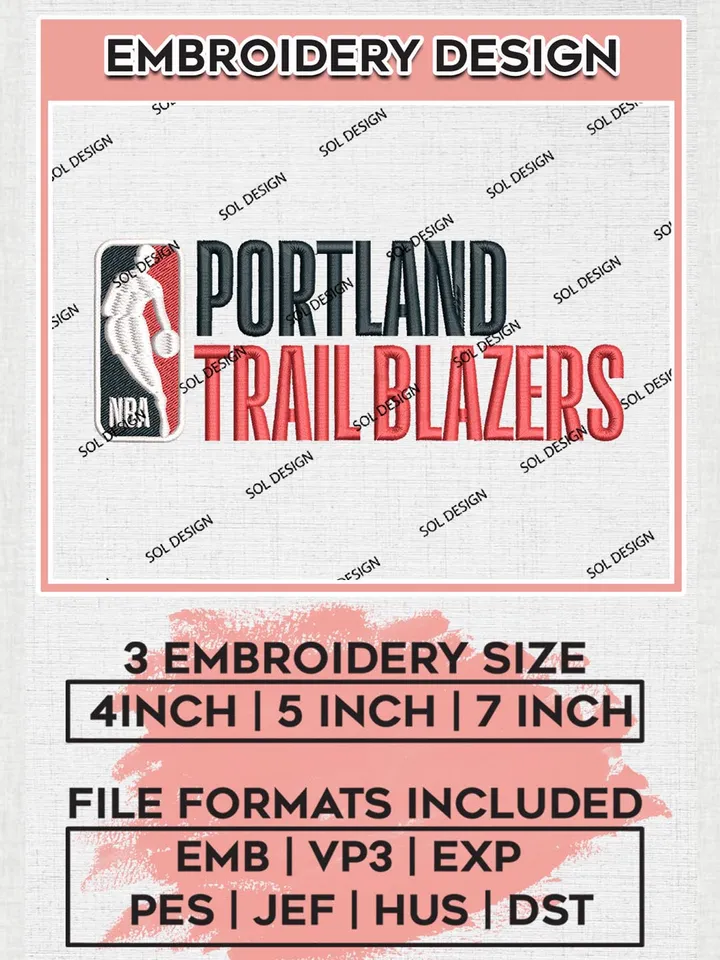 NBA Portland Trail Blazers Machine Embroidery Files, NBA Logo, NBA Blazers Embroidery Designs, Machine Embroidery Designs, Digital Download