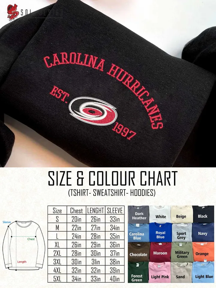 Carolina Hurricanes Est 1997 Embroidered Sweatshirt, NHL Team Embroidered Sweater, NHL Carolina Hurricanes Shirt, Hockey Team Embroidered Hoodie, Unisex Crewneck, NHL Hockey Team Fan Gift Tee