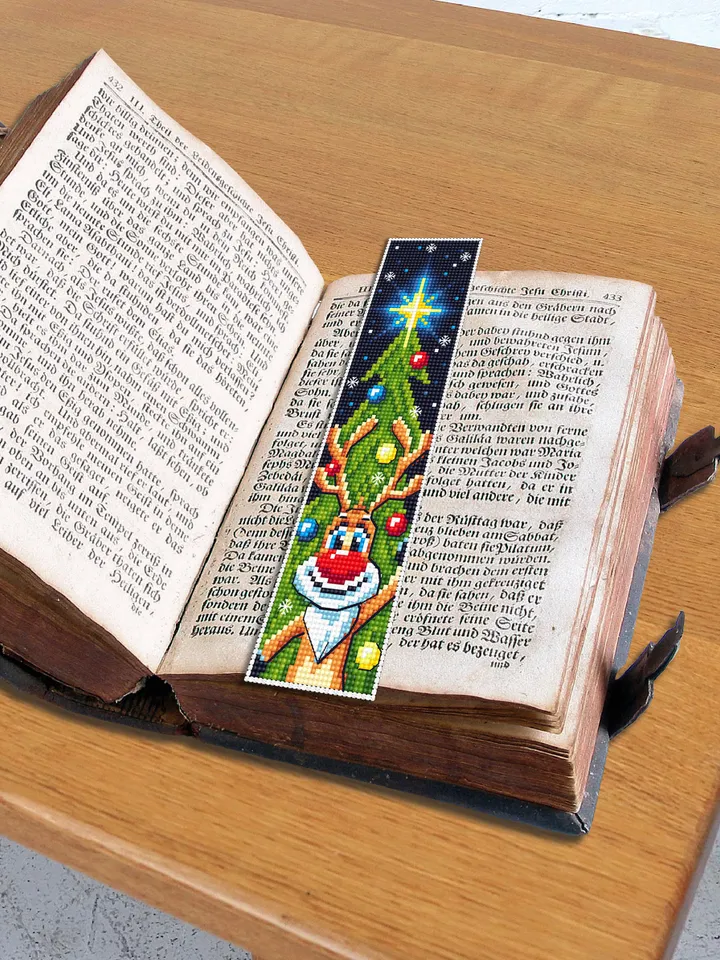 Christmas bookmark cross stitch pattern download PDF Handmade bookmark deer xstitch chart Christmas tree cross stitch gifts New Year #B41