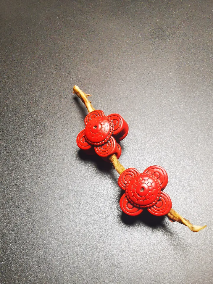 Gandhanra Handmade Antique Tibetan Amulet,Mini Flower Bead Pendant for Mala,Made of Cinnabar