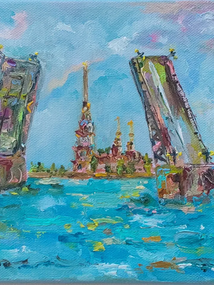 "St. Petersburg. Drawbridge" oil painting on canvas 24x18cm (9.6x7.2inch)