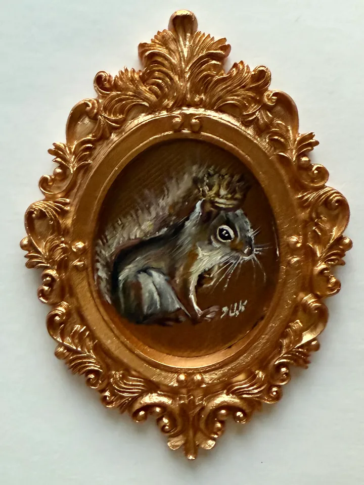 Framed Squirrel Oil Painting Original Wild Animals Art Cute North Squirrel Painting Gold Frame Victorian Painting