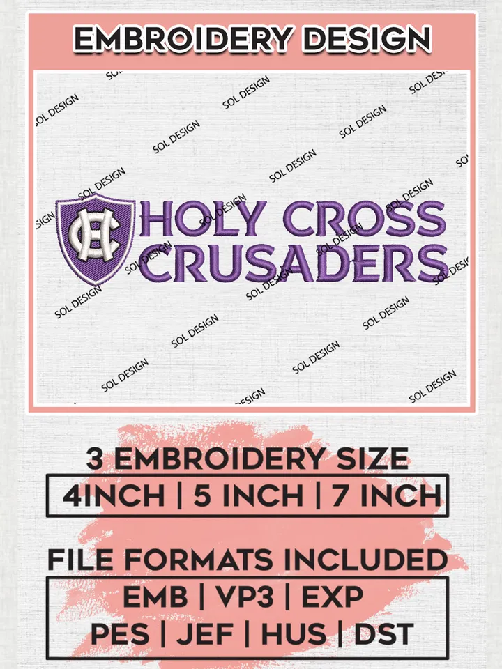Holy Cross Crusaders NCAA Team Word Logo Embroidery Design Files, NCAA Holy Cross Crusaders Machine Embroidery, NCAA Teams, 3 sizes, NCAA Machine embroidery designs, Digital Download