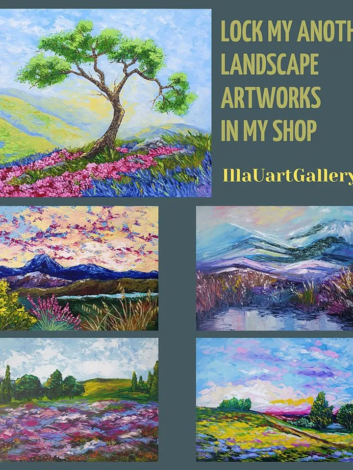 Mountain Painting Lake Original Art Sunset Artwork Landscape Impasto Painting