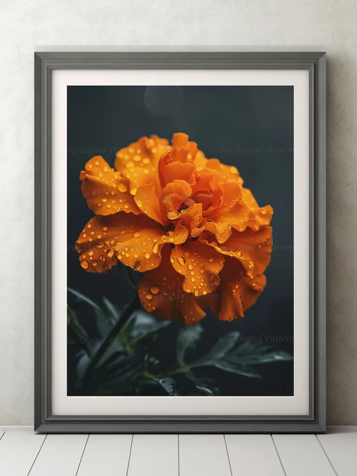 Digital Orange Flower Marigold Set of 2 Art Print Abstractionism  , Modern Wall Art Decor, Digital Prints, Instant Download AI