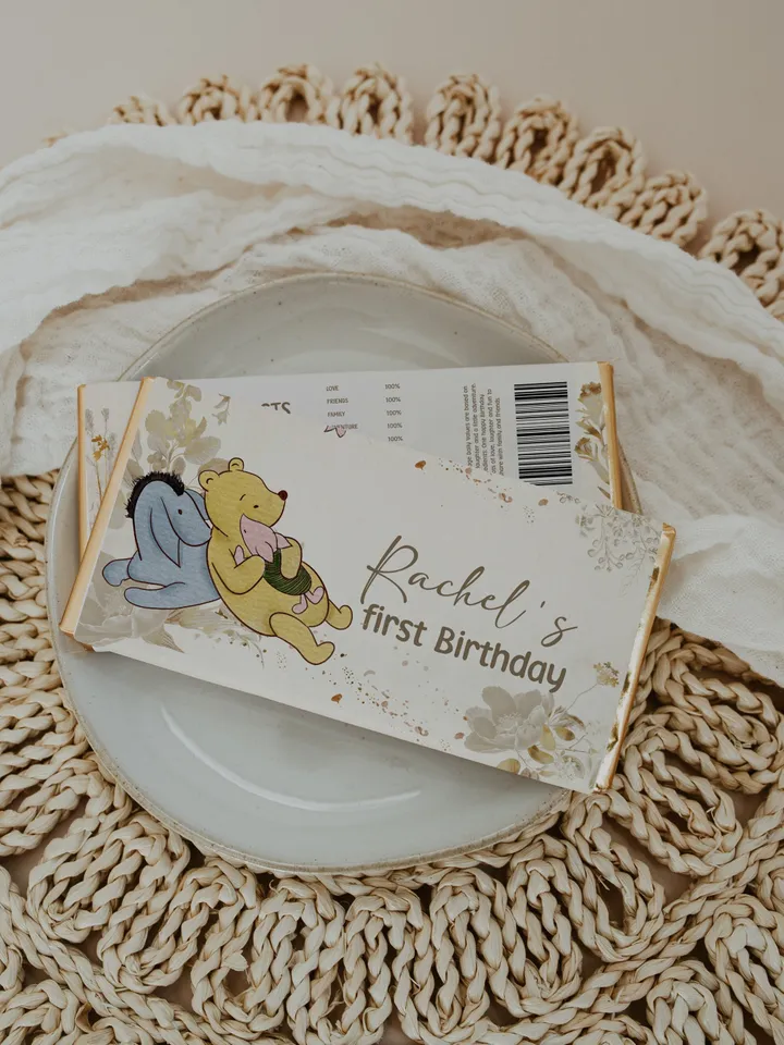 Winnie the Pooh Chocolate Wrapper; Winnie the Pooh 1st Birthday; Printable Chocolate Wrap;  Pooh Party Decoration;Chocolate Bar Wrapp flw12