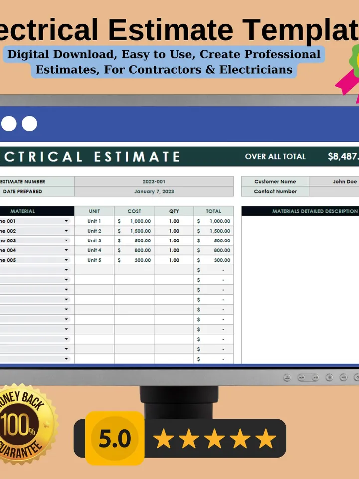 Electrical Estimate Template, Editable Google Sheets Template, Digital Download, Create Professional Estimates, For Contractors Electricians