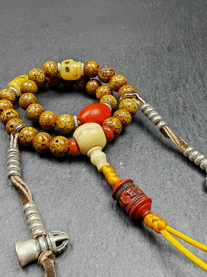 Gandhanra Authentic Tibetan Handhold Wrist Mala - 7.7mm Old Lotus Seed Beads Bracelet - Portable Buddhist Prayer Beads for Meditation