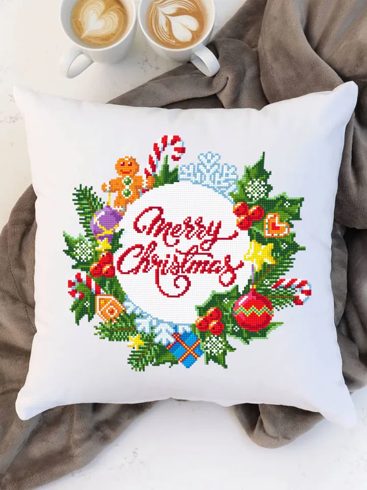 Merry Christmas cross stitch pattern download PDF Winter wreath cross stitch chart Christmas pattern digital Holiday embroidery PDF #N21