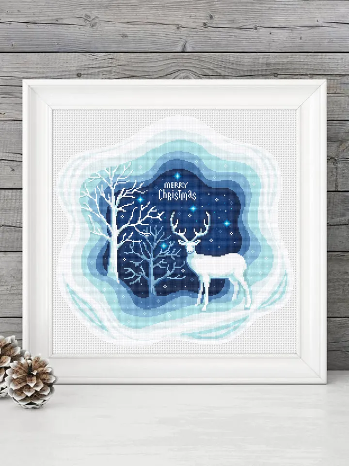 Winter landscape cross stitch pattern download PDF Winter forest pattern digital PDF, Christmas cross stitch chart, Nature landscape #L47
