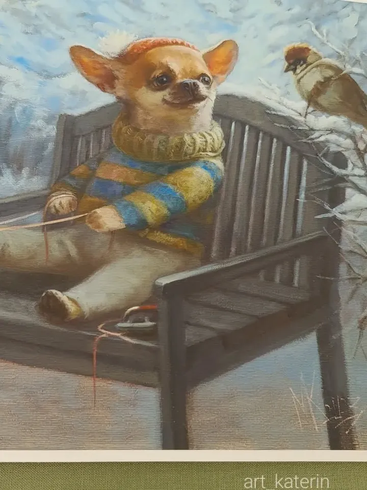 print of oil painting chihuahua "Skates"