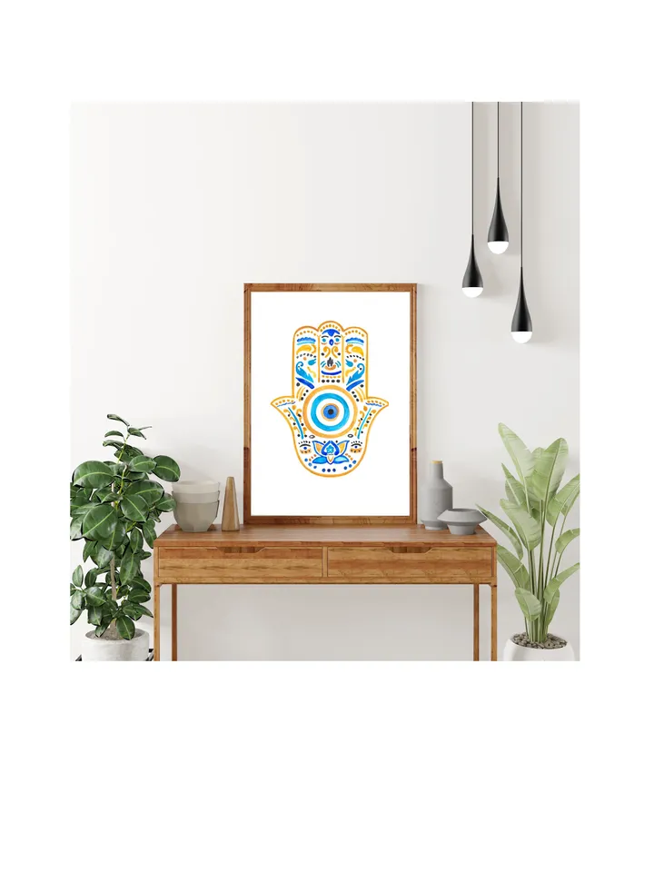 Hamsa Wall Art Watercolor Art Good Luck Decor Boho Wall Print Energy Art Hamsa Welcome Home New Mother Gift Nursery Room Jewish Gift Art